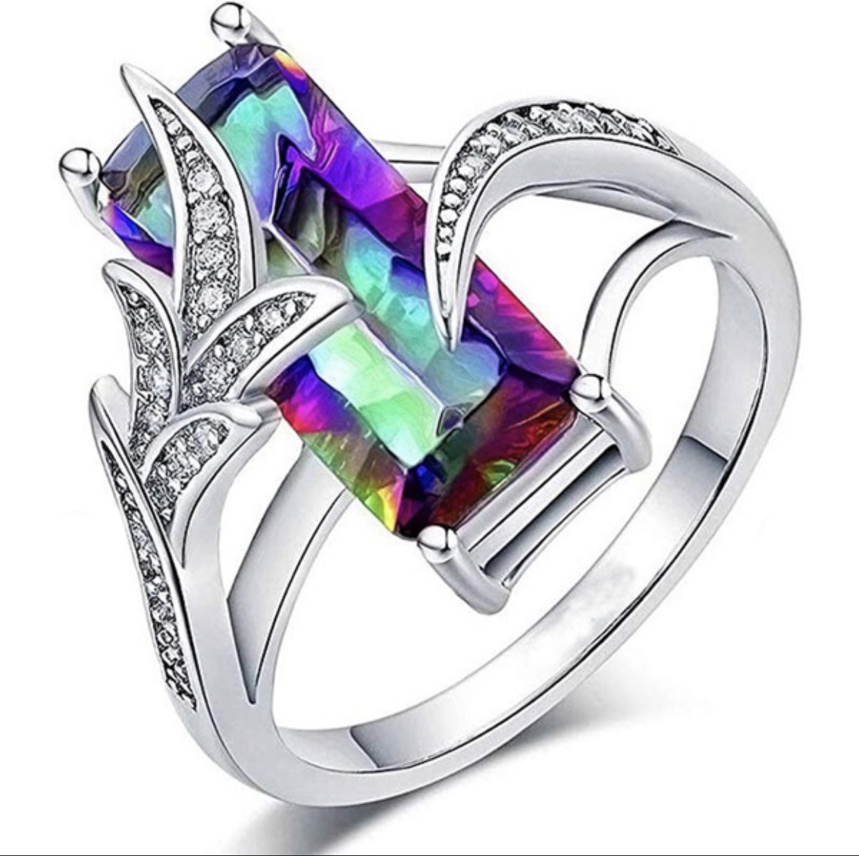 Genuine Rainbow Feu Mystic Topaz Ring Solid 925 Sterling Silver Femmes Bijoux